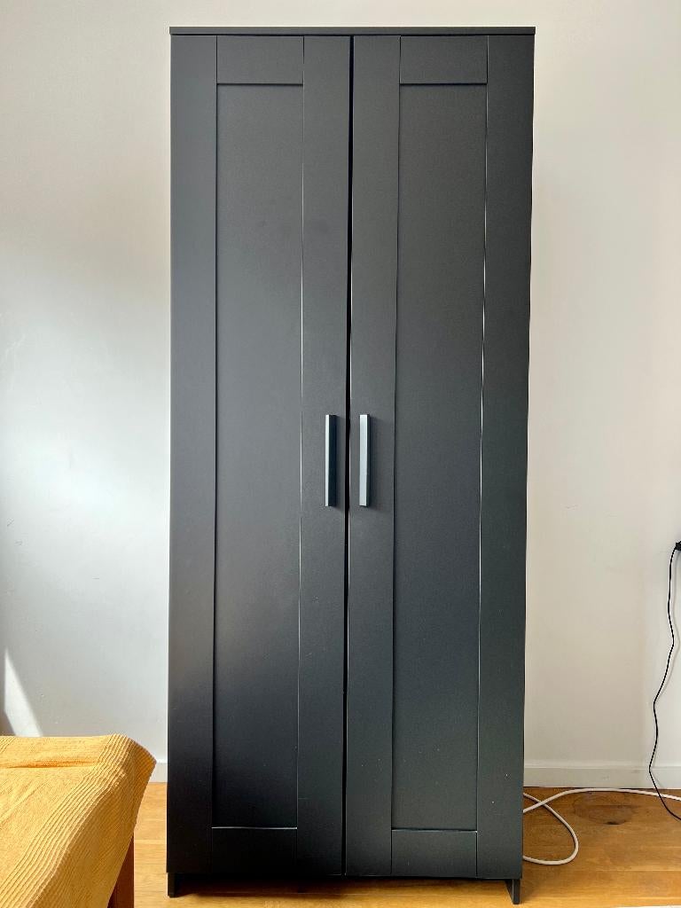 BRIMNES Kledingkast met 2 deuren, zwart, 78x50x190 cm, Huis en Inrichting, Kasten | Kledingkasten, Zo goed als nieuw, 150 tot 200 cm