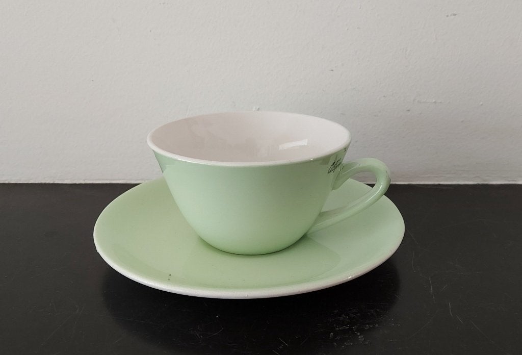 Vintage Retro kop en schotel California groen pastel, Ophalen of Verzenden, Huis en Inrichting