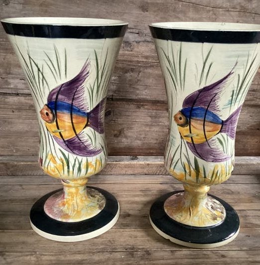 Mid century Hubert Béquet Quaregnon maanvis vazen, Antiek en Kunst, Ophalen of Verzenden