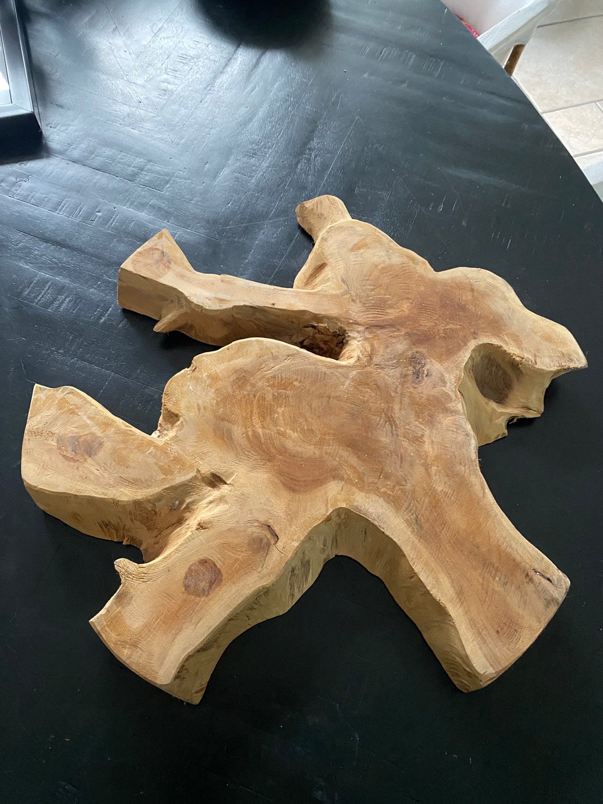 Boomstam schijf, teak hout, grillige vorm, Huis en Inrichting, Ophalen