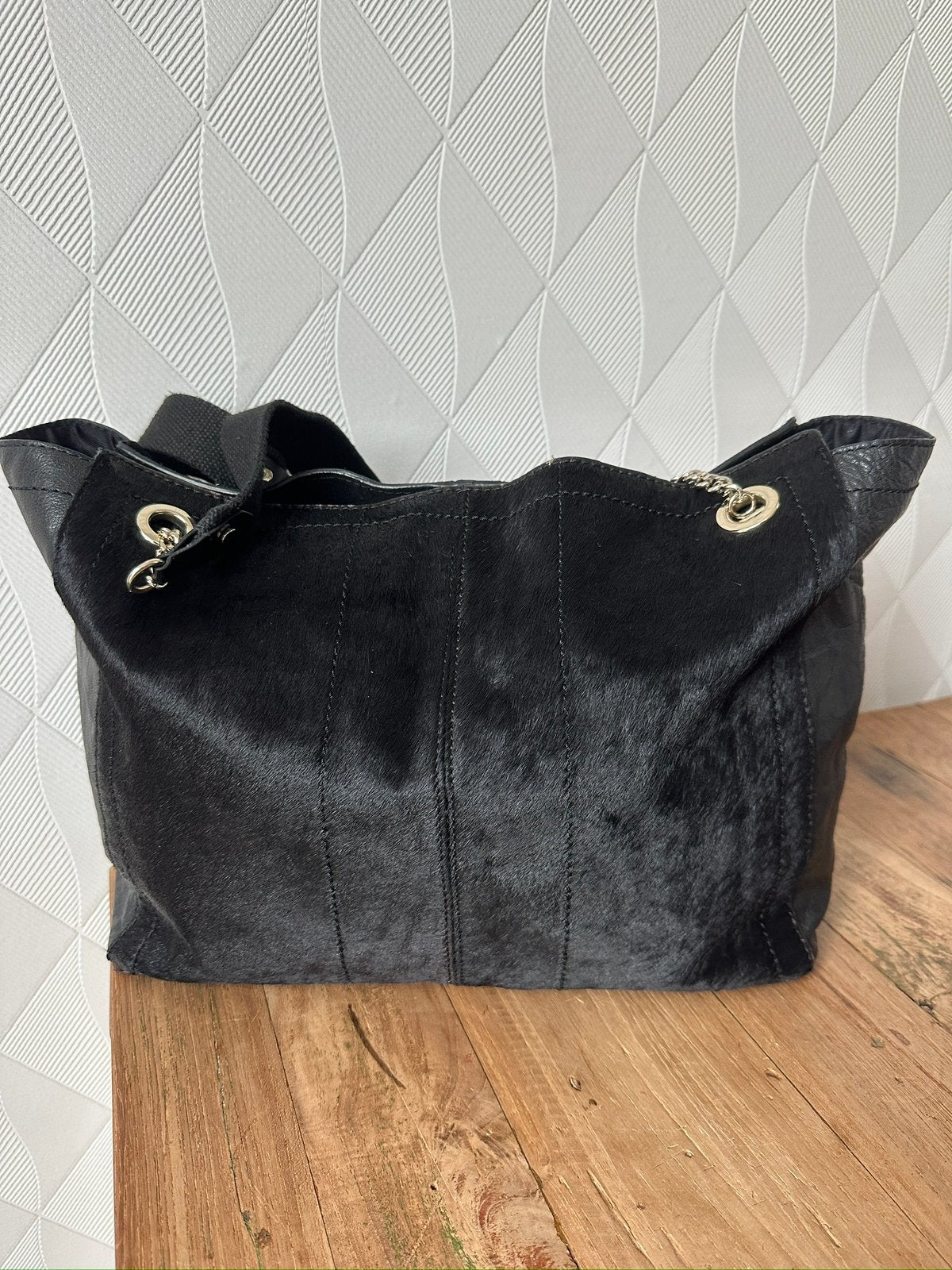 River Island, shopper, tas, zwart, suède & leer, Ophalen of Verzenden, Gebruikt, Zwart, Handtas