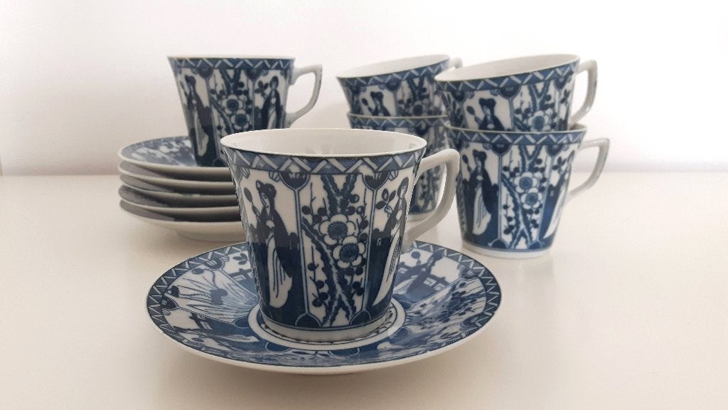 Lange Lijs Espresso kop en schotel, 6 stuks, Antiek en Kunst, Ophalen of Verzenden