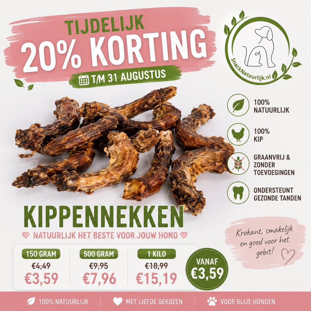 Kippennekken hondensnacks tijdelijk 20% korting, Ophalen of Verzenden, Hond