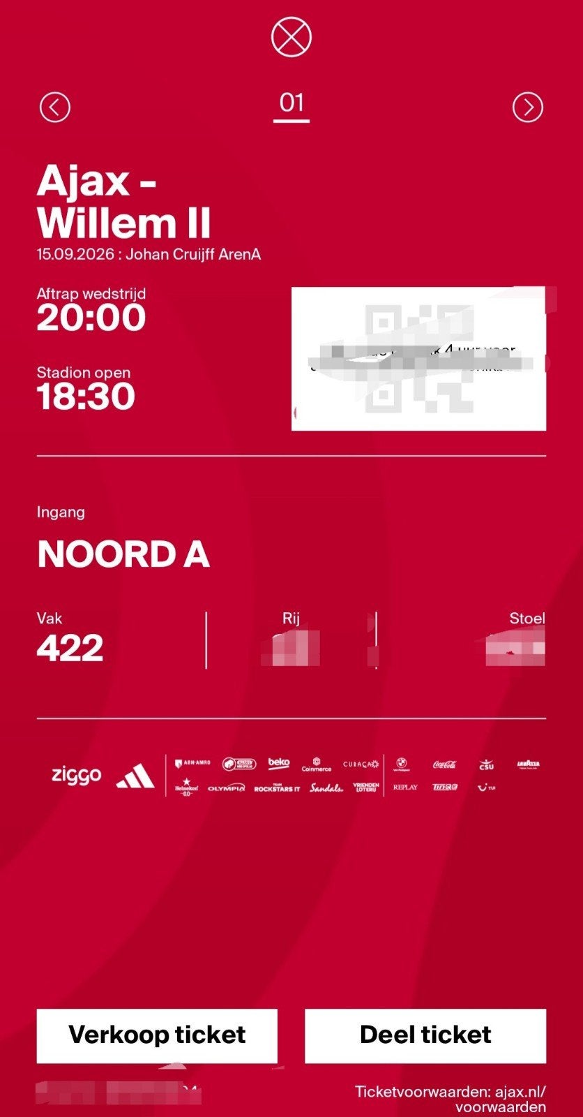 Ajax - Willem2  15-09-2026    20:00, Eén persoon, Augustus