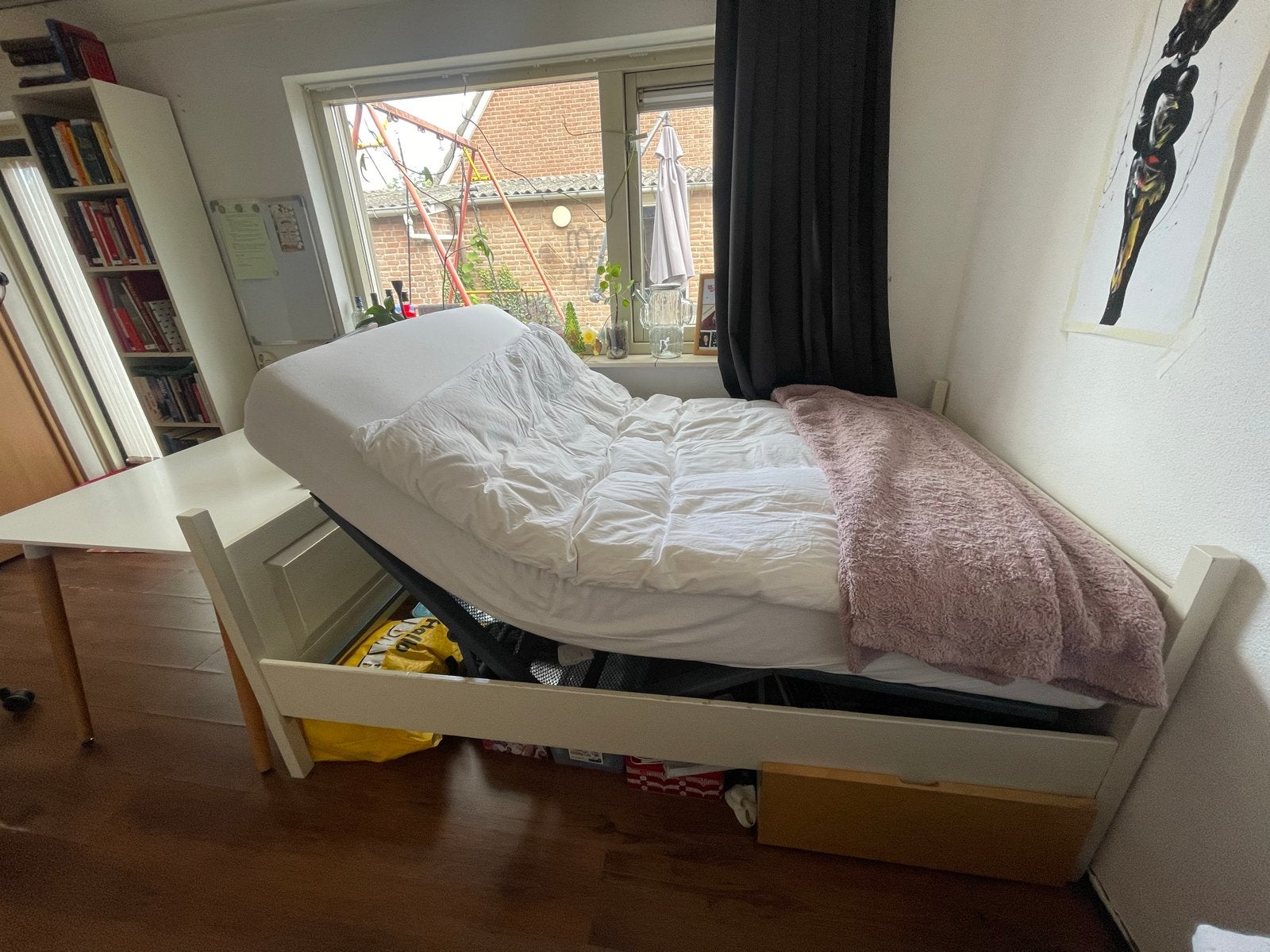 Verstelbaar bed - Auping bodem 120 cm, Ophalen, Wit, Twijfelaar, 120 cm