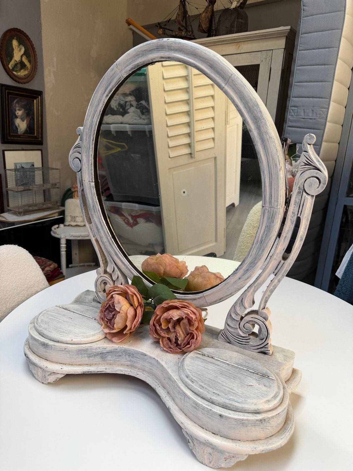 Vintage Toilettafel Spiegel met Opbergvakjes, Antiek en Kunst, Ophalen of Verzenden