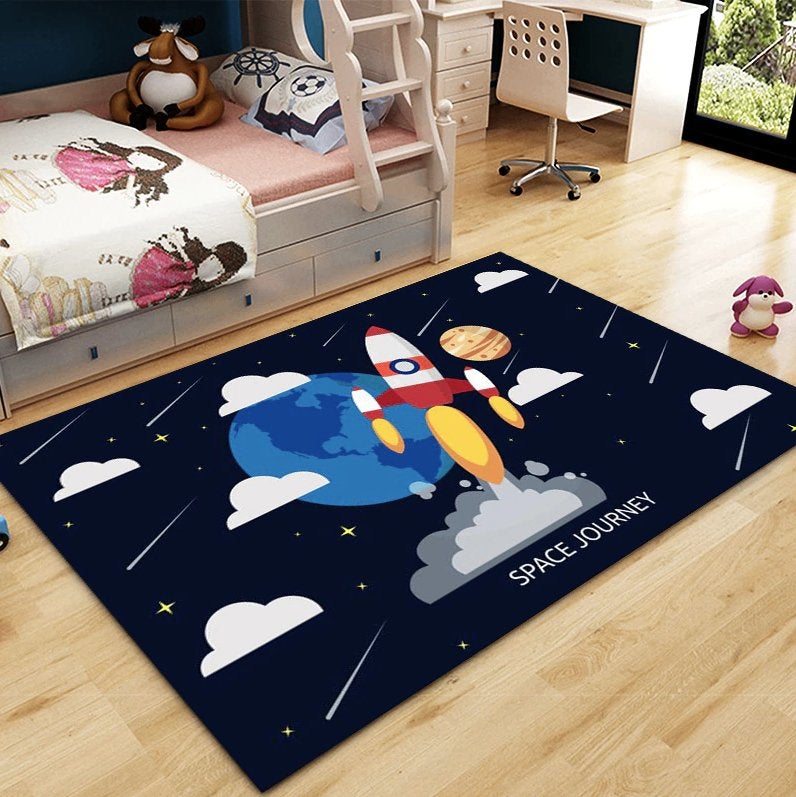 Ruimte Vloerkleed Kinderkamer / Kleed Vloermat Raket, Verzenden, Nieuw, Rechthoekig, 100 tot 150 cm
