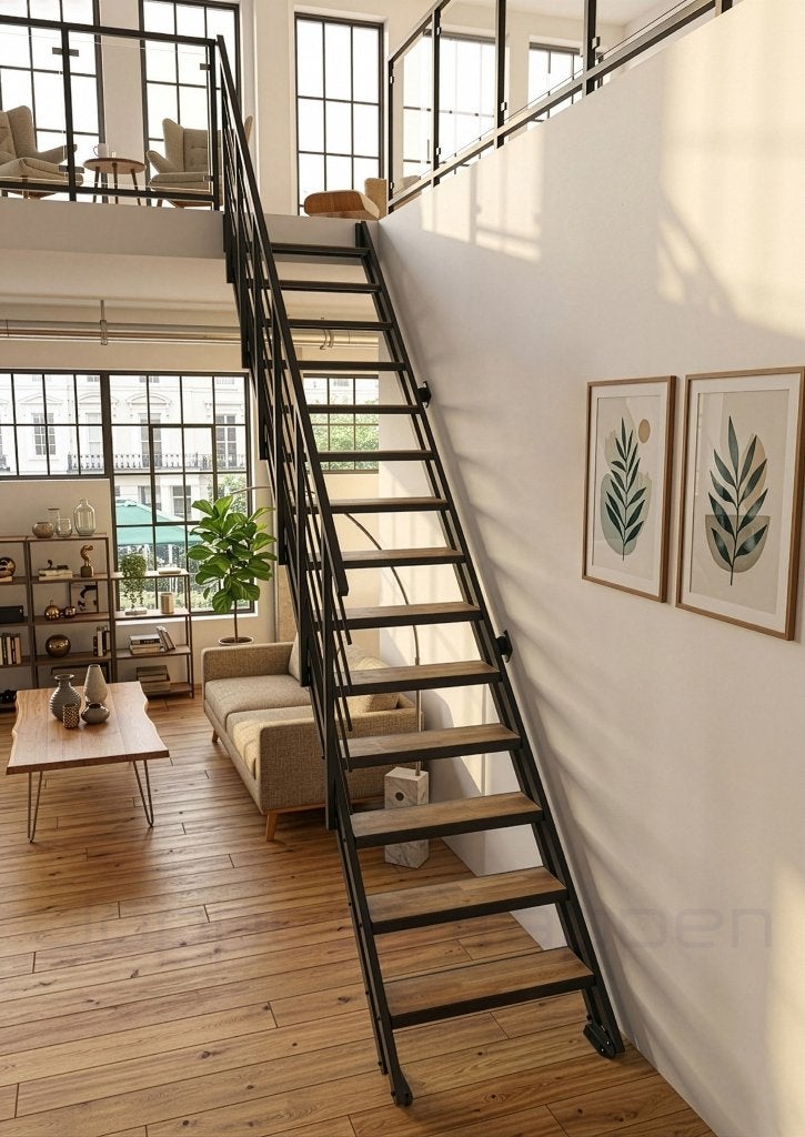 Moderne steektrap voor binnen staal met houten treden, Doe-het-zelf en Verbouw, Ladders en Trappen, Verzenden, Nieuw, Trap, 2 tot 4 meter