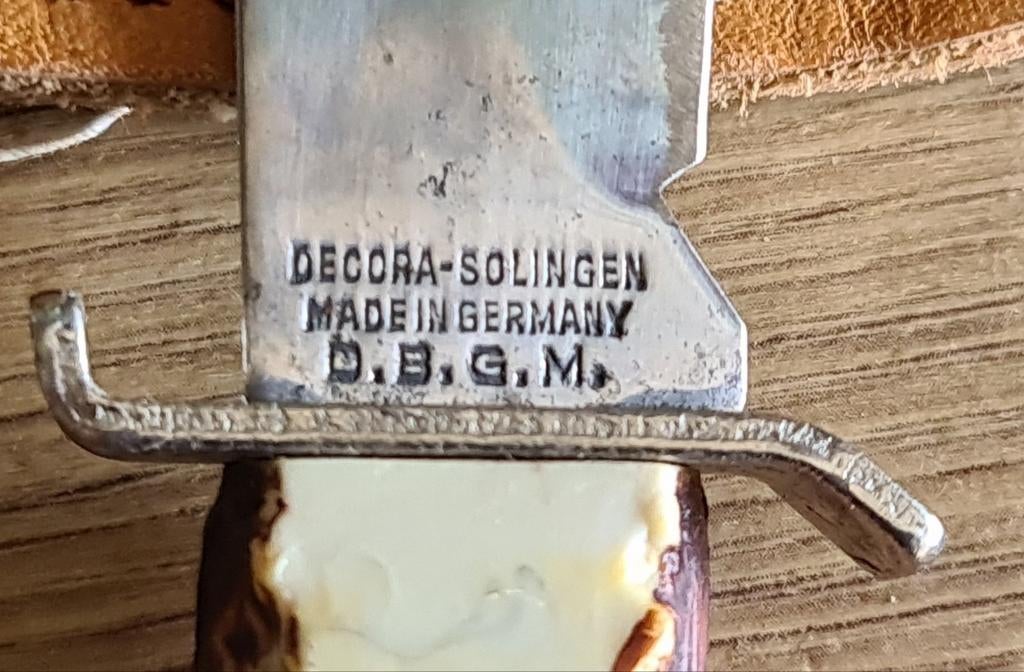 Vintage Decora-Solingen jachtmes met lederen schede, Ophalen of Verzenden