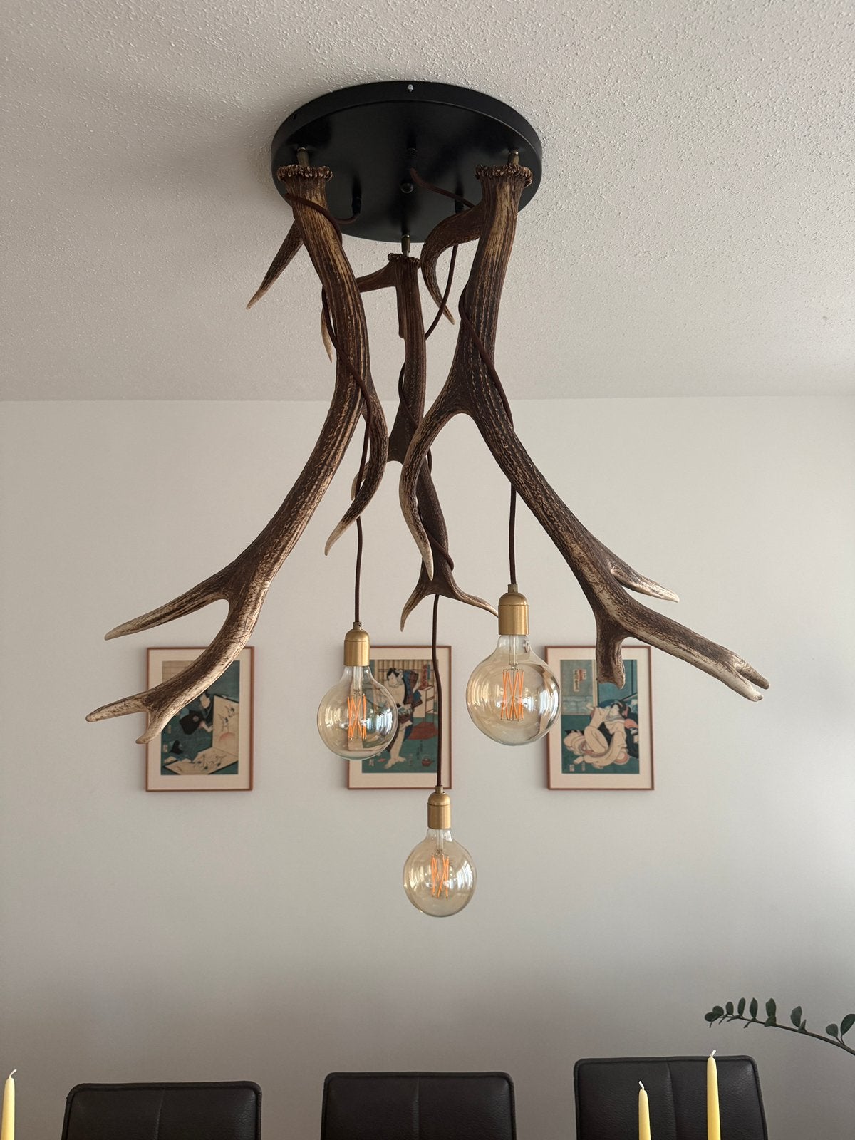 Echte edelhert geweilamp, 3 lichtpunten, Huis en Inrichting, Ophalen, Zo goed als nieuw