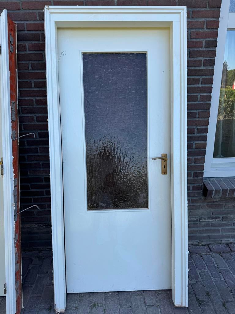 Houten deur met glas, Doe-het-zelf en Verbouw, Deuren en Horren, Ophalen, Glas, Binnendeur, 200 tot 215 cm