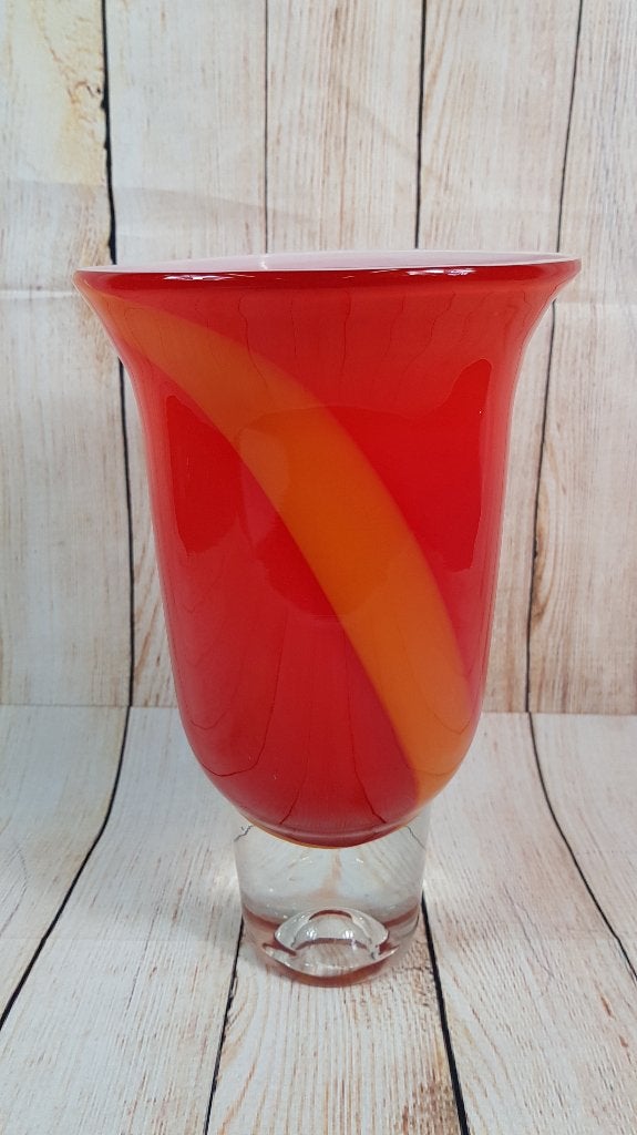 Prachtige geblazen Murano stijl vaas, rood en oranje. VIT, Tweedehands verkoop, Tweedehands verkoop, Gebruikt, Ophalen of Verzenden