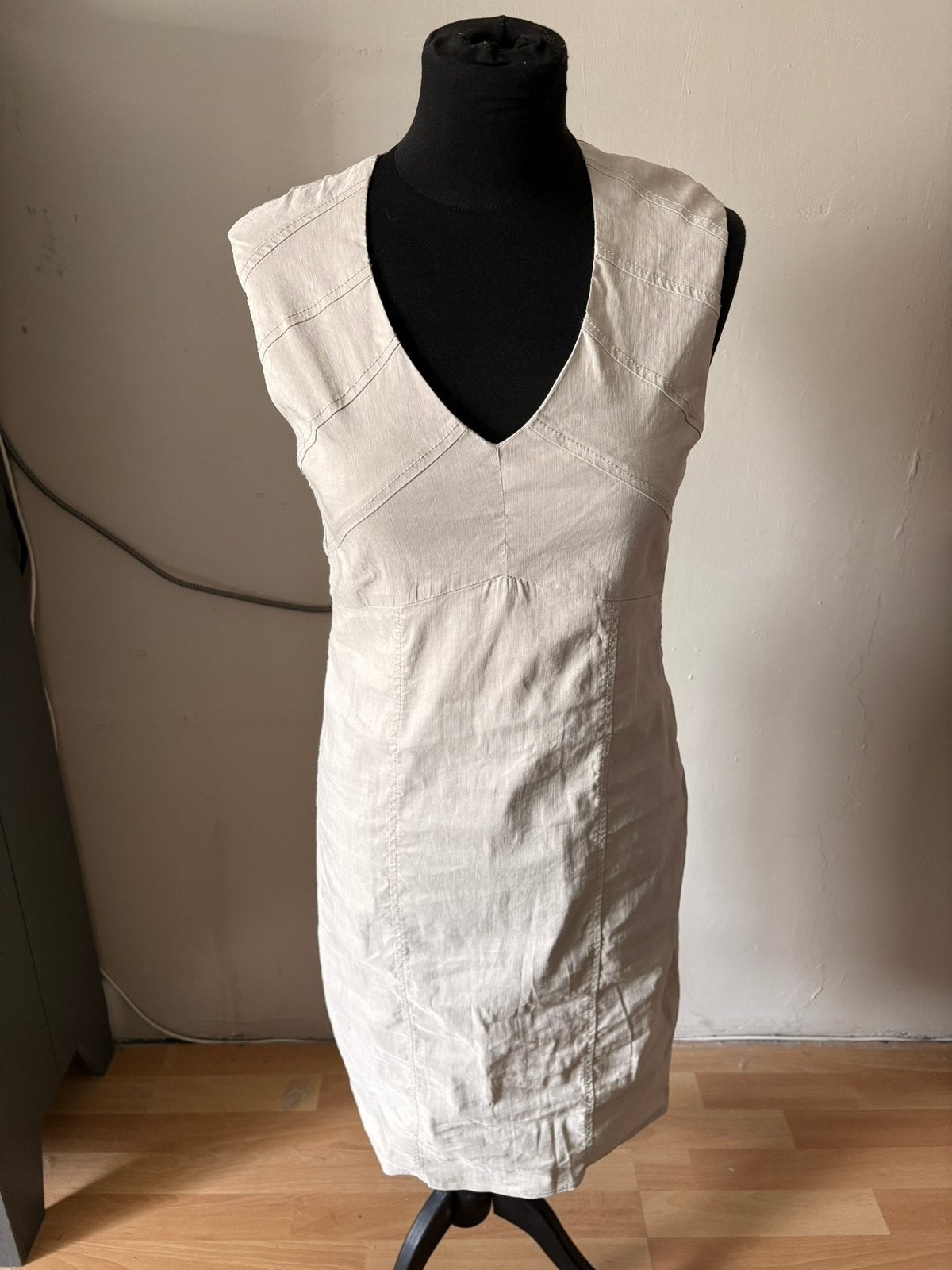 Sarah Pacini mooi beige linnen jurkje mt 36 ZGAN, Ophalen of Verzenden, Zo goed als nieuw, Maat 36 (S), Beige