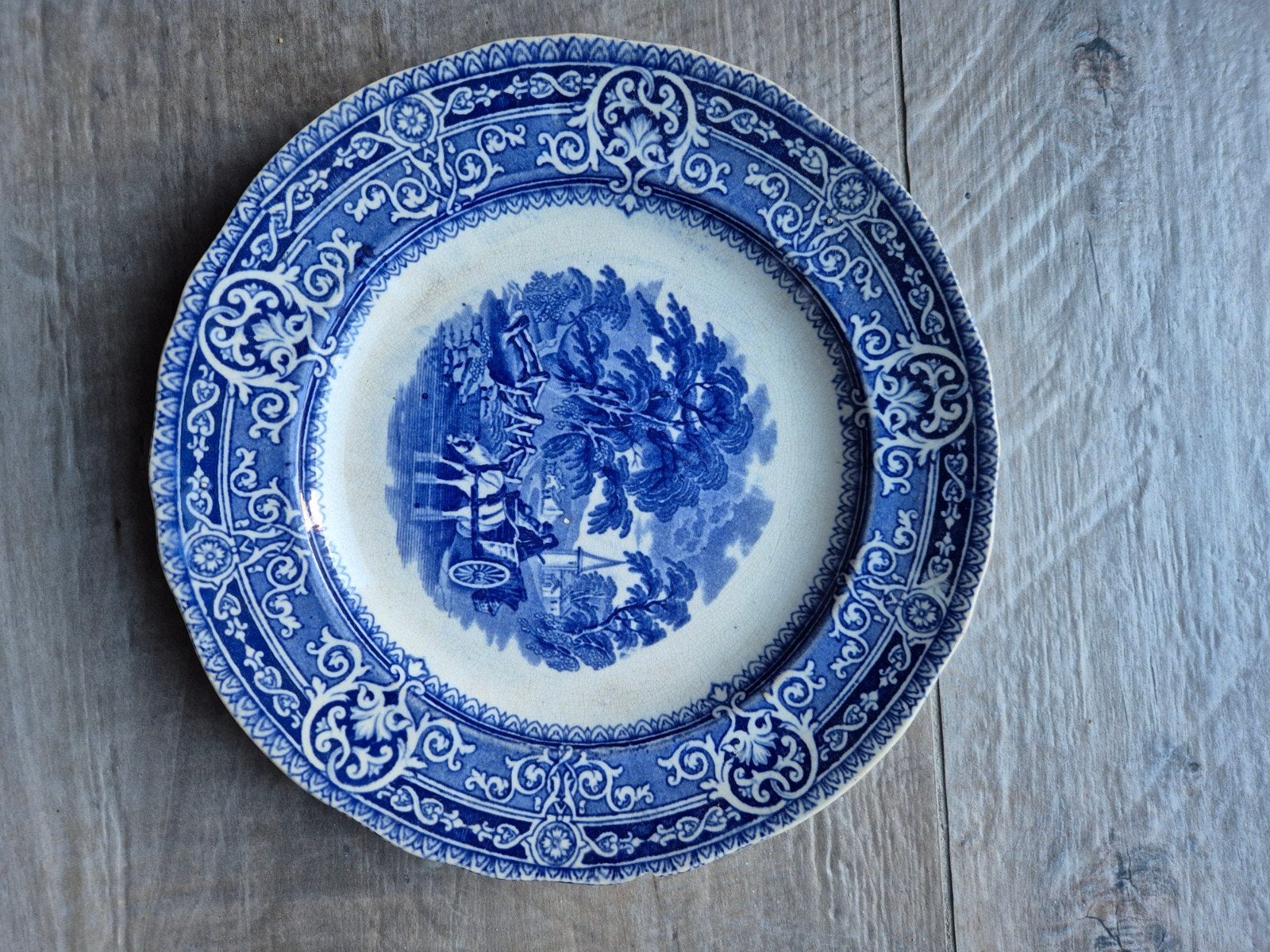 Antiek Woodland W. Baker & Co. bord - Blauw/Wit, Antiek en Kunst, Antiek | Servies los, Ophalen of Verzenden