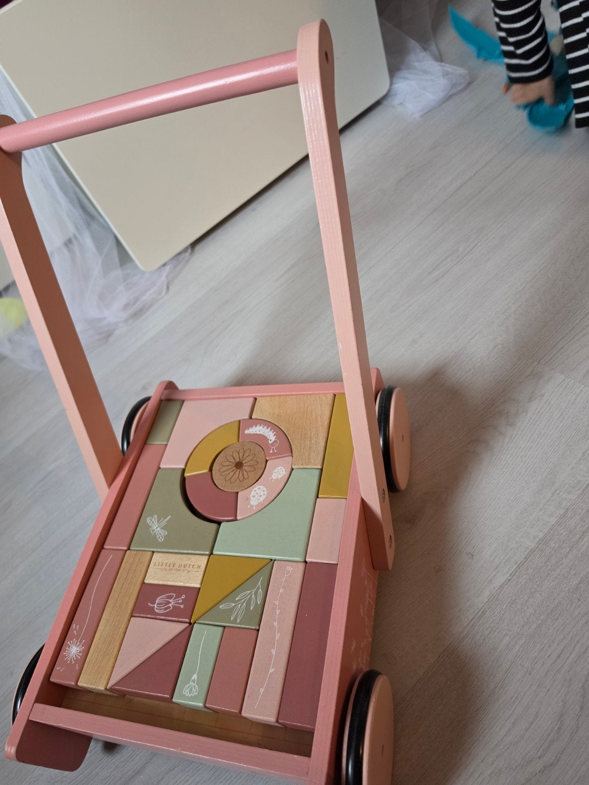 Little Dutch houten blokkenwagen / loopwagen roze, Kinderen en Baby's, Ophalen, Gebruikt