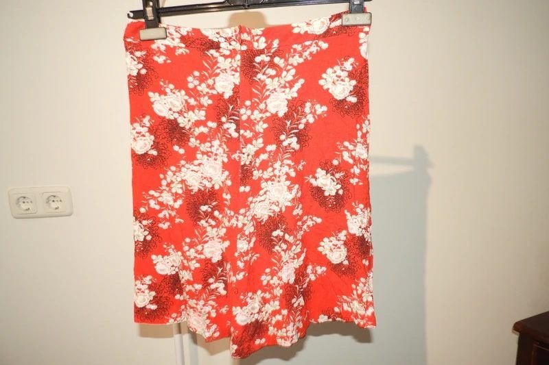 King Louie fijn luchtig rokje rood bloemen print mt S, Zo goed als nieuw, King Louie, Maat 36 (S), Boven de knie