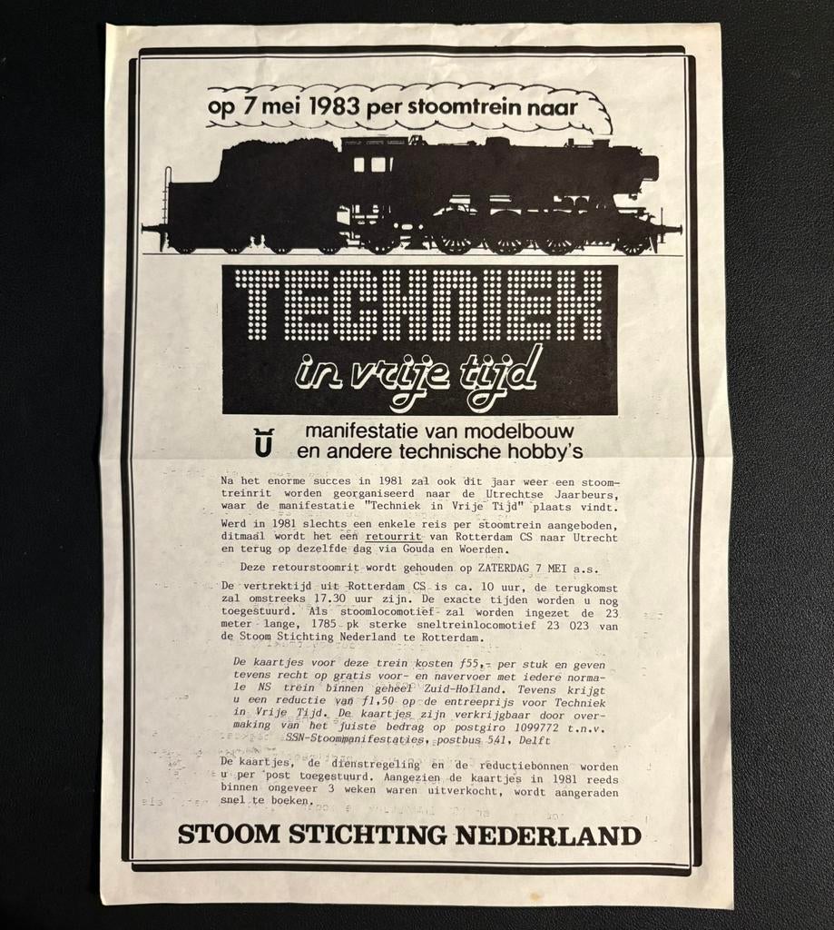 Uitnodiging SSN ‘Per stoomtrein naar de Jaarbeurs (1983), Ophalen of Verzenden, Gebruikt, Trein