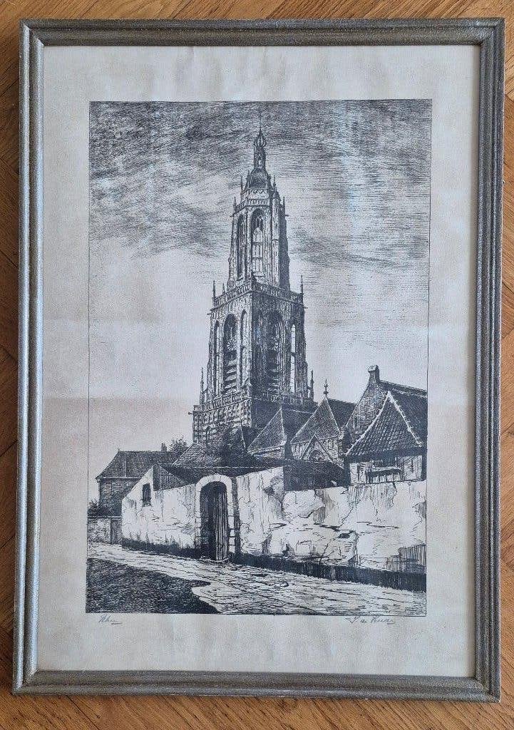 Antieke ets Cuneratoren Rhenen – gesigneerd, Antiek en Kunst, Ophalen, Ets, Religie, 50 cm