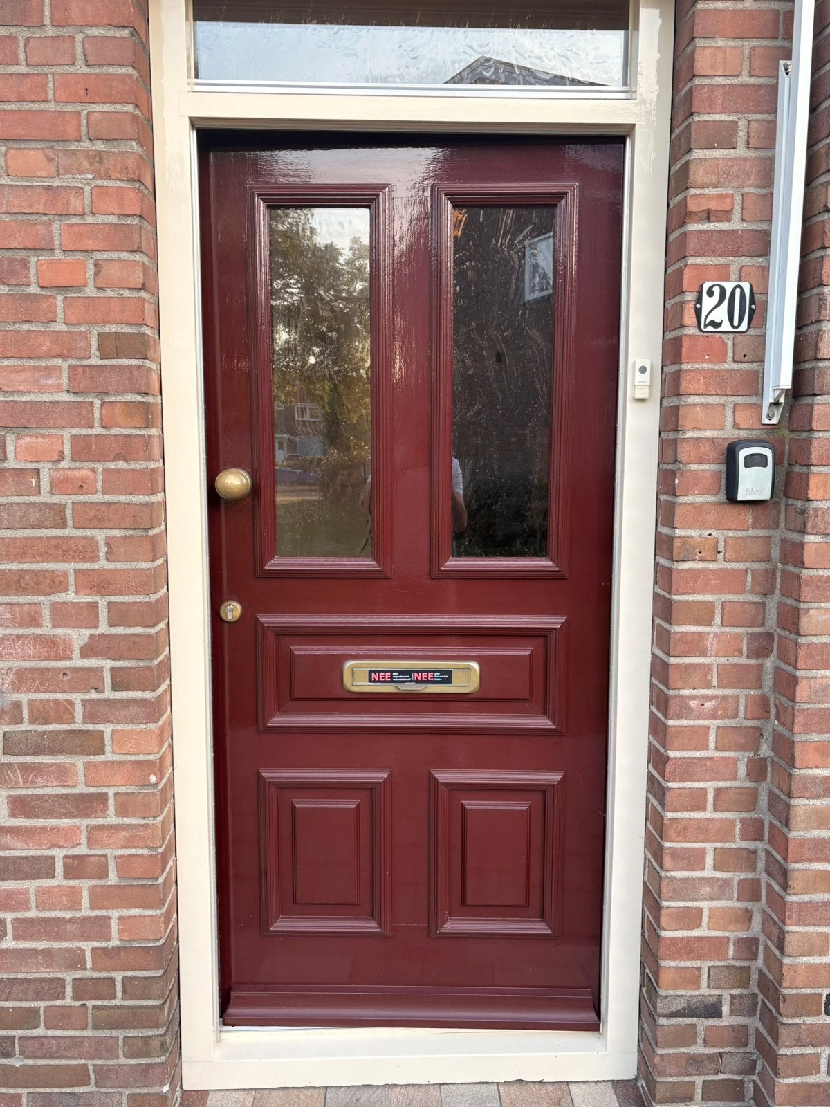 Klassieke houten buitendeur voordeur met glas en brievenbus, Doe-het-zelf en Verbouw, Deuren en Horren, Ophalen, Gebruikt, 80 tot 100 cm