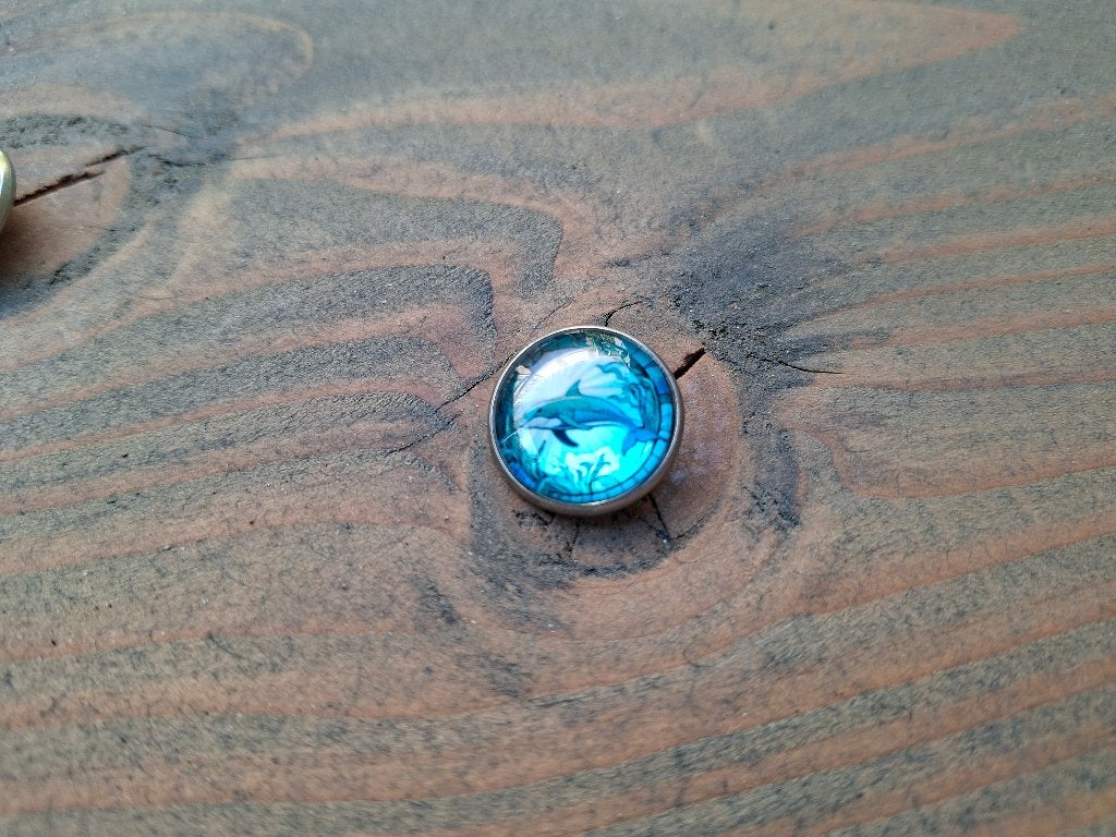 1 mooie rond pin met een dolfijn te koop, Verzamelen, Ophalen of Verzenden, Nieuw, Dier of Natuur, Speldje of Pin