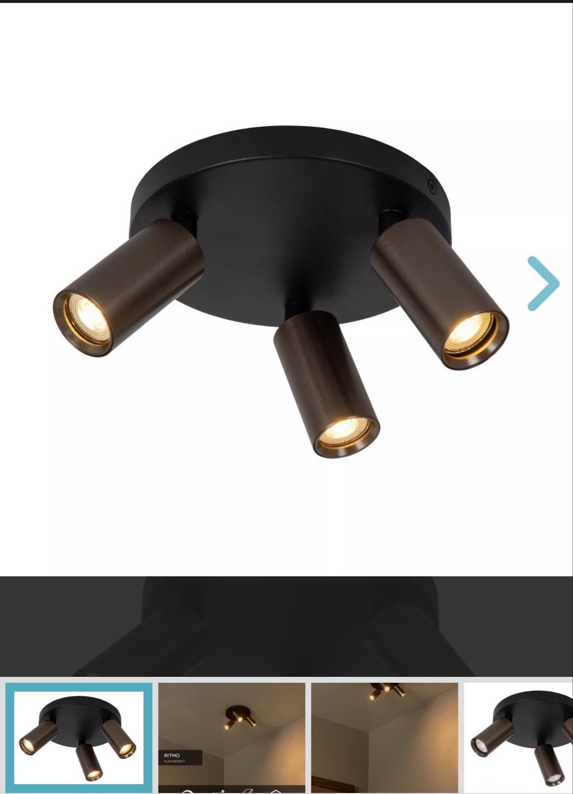 Lucide Ritmo Opbouwspot - 3x GU10 - Zwart/Brons, Verstelbaar, GU10, Opbouwspot, Nieuw