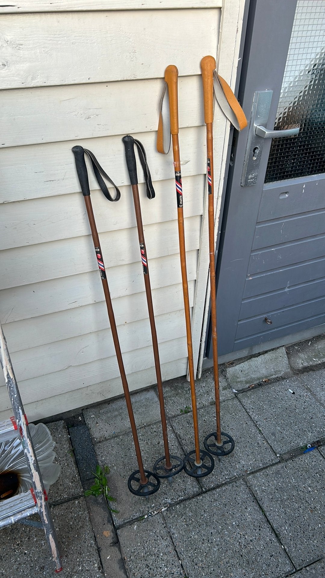 Vintage skistokken Sparta bamboe €35 per paar, Sport en Fitness, Skiën en Langlaufen, Stokken, 100 tot 140 cm, Zo goed als nieuw