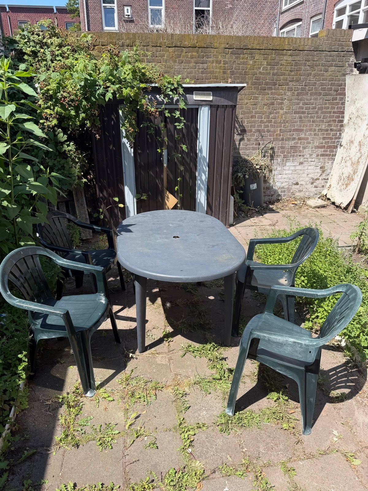 Tuinset met ovale tafel en 4 stoelen, 4 zitplaatsen, Kunststof, Gebruikt, Eettafel