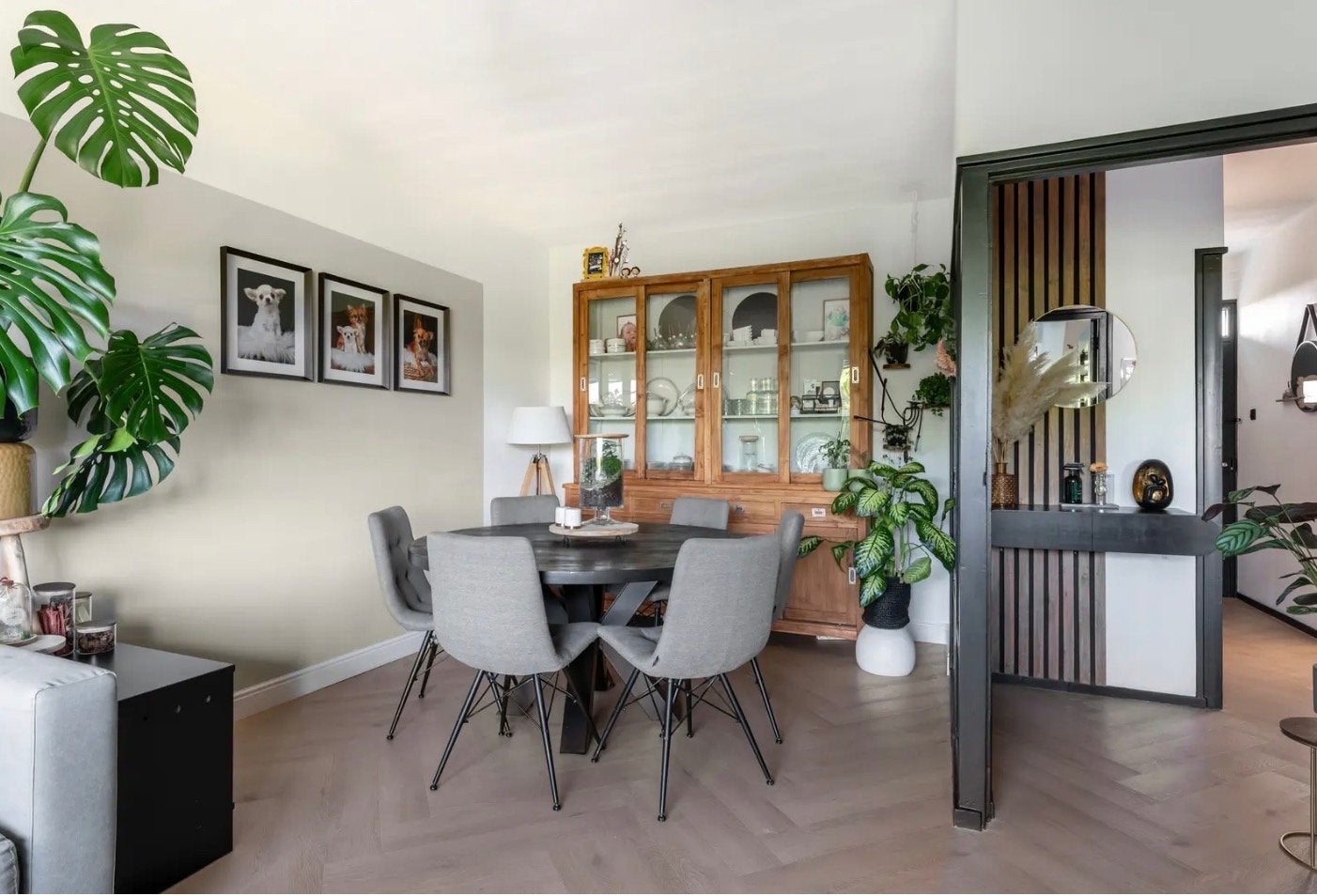 Ronde mangohouten eettafel met 6 stoelen., Ophalen, Gebruikt, 100 tot 150 cm, Rond