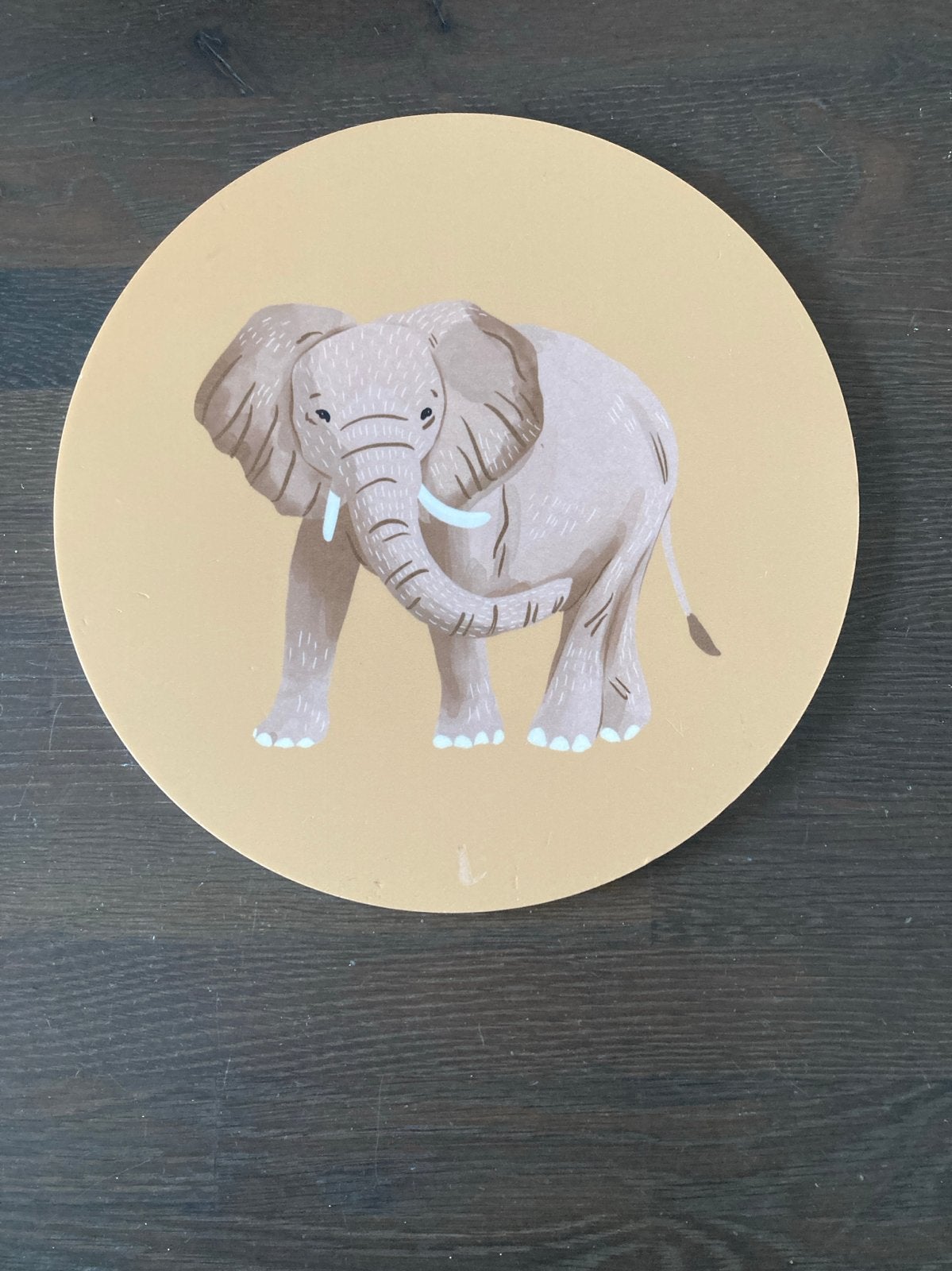 Muurcirkel met olifant - Kinderkamer decoratie, Hout, Meerkleurig, Ophalen of Verzenden, Zo goed als nieuw