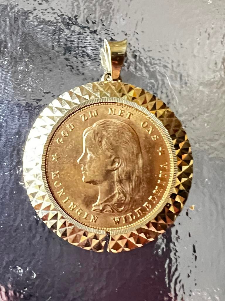 Gouden tientje Koningin Wilhelmina 1897 lang haar, Ophalen of Verzenden, Goud