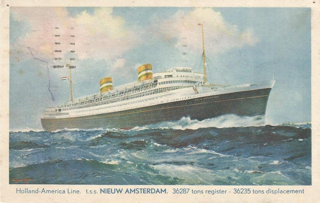 HAL s.s. Nieuw Amsterdam 1939, Verzenden, Gebruikt, Kaart, Foto of Prent