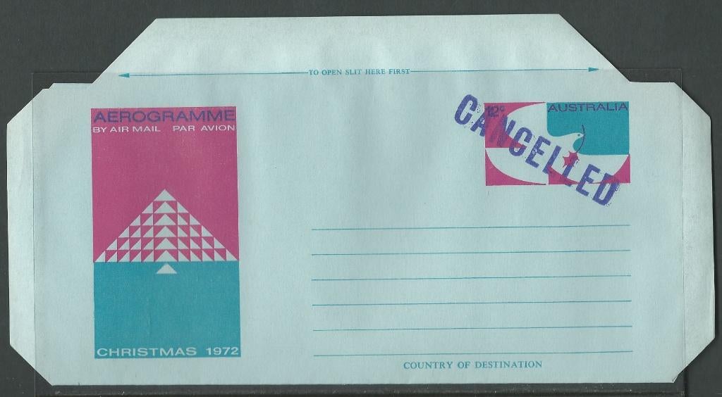 AUSTRALIE 1972 12c. Kerstmis Airletter, Ovpt. CANCELLED, Verzenden, Postfris