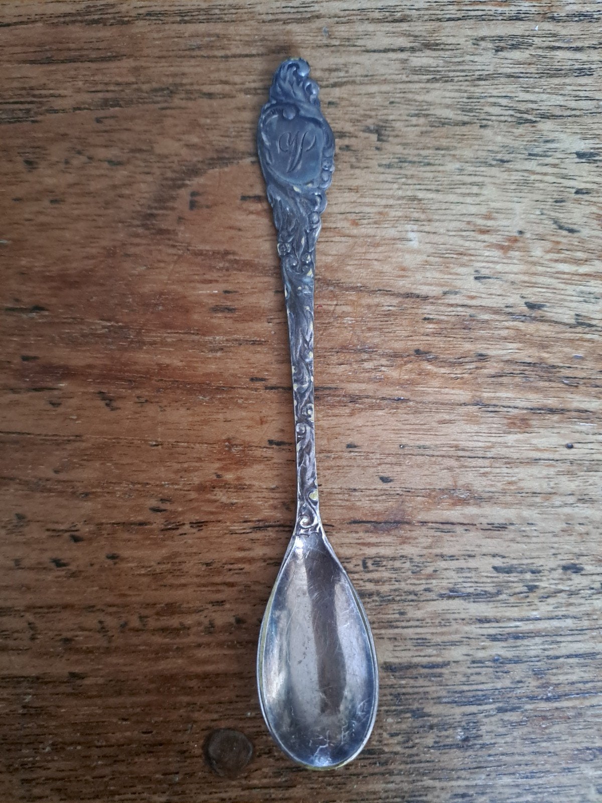 Antiek zilveren lepeltje met initiaal 'v, Antiek en Kunst, Ophalen of Verzenden