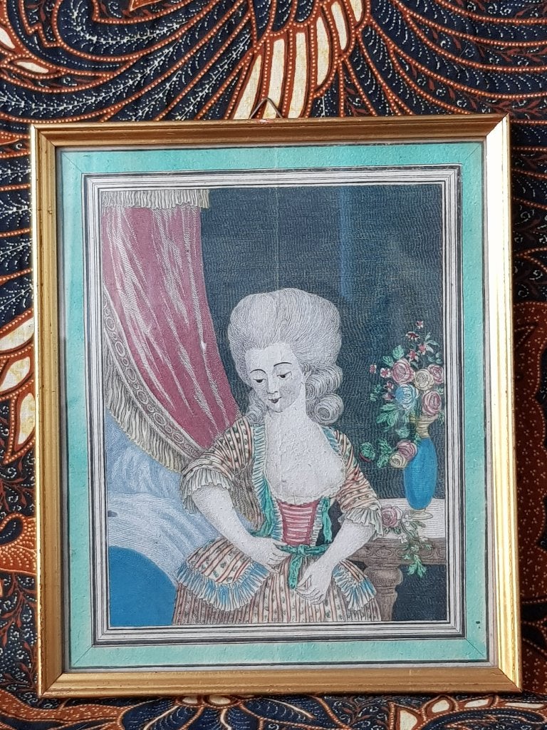 Mooie antieke ingelijste erotische gravure uit Frankrijk., Antiek en Kunst, Kunst | Etsen en Gravures, 1800 - 1899, Portret, Ophalen of Verzenden