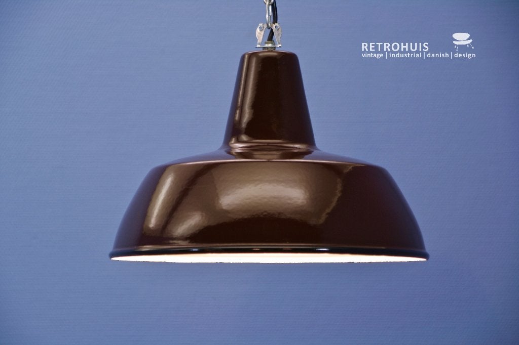 Emaille fabriekslamp donkerbruin vintage industrielamp 1960s, Ophalen of Verzenden, Gebruikt, Metaal