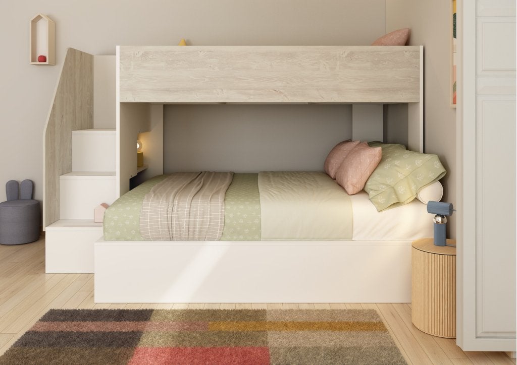 Easy 3-persoons familie stapelbed - Wit/cascina, Niet ingevuld, Niet ingevuld, Niet ingevuld