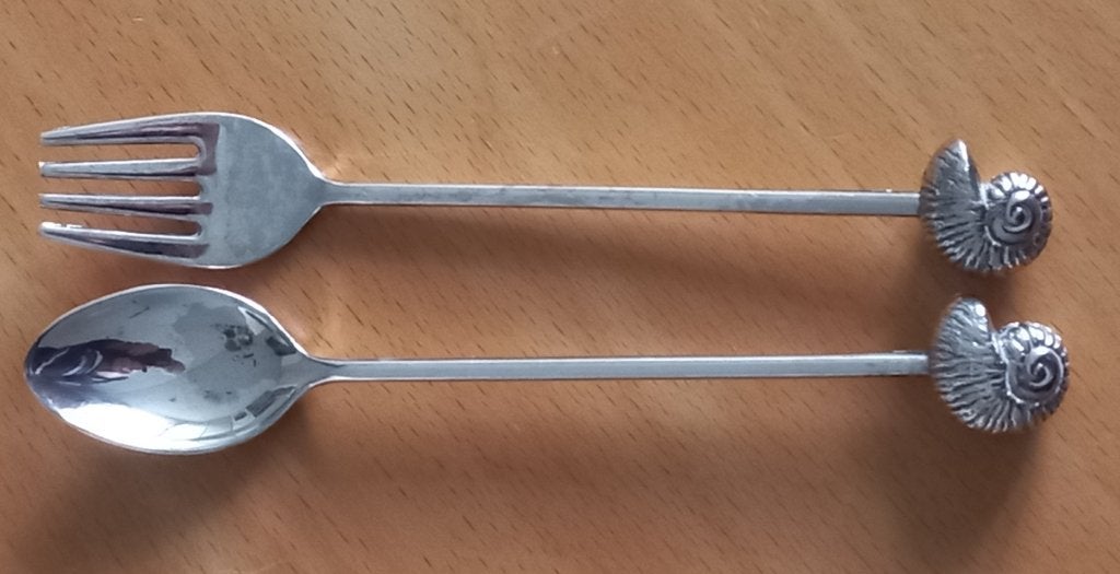 Sierset. Verzilvert Lepeltje en Vorkje 12,5 cm. lang, Ophalen