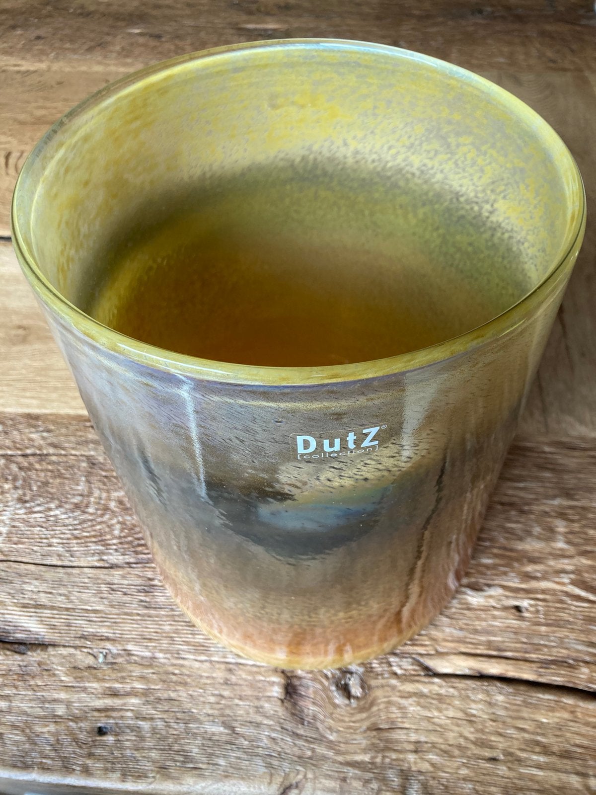 Grote Dutz bloempot, vaas of groot windlicht groen metallic, Ophalen, Overige materialen, Rond, Binnen