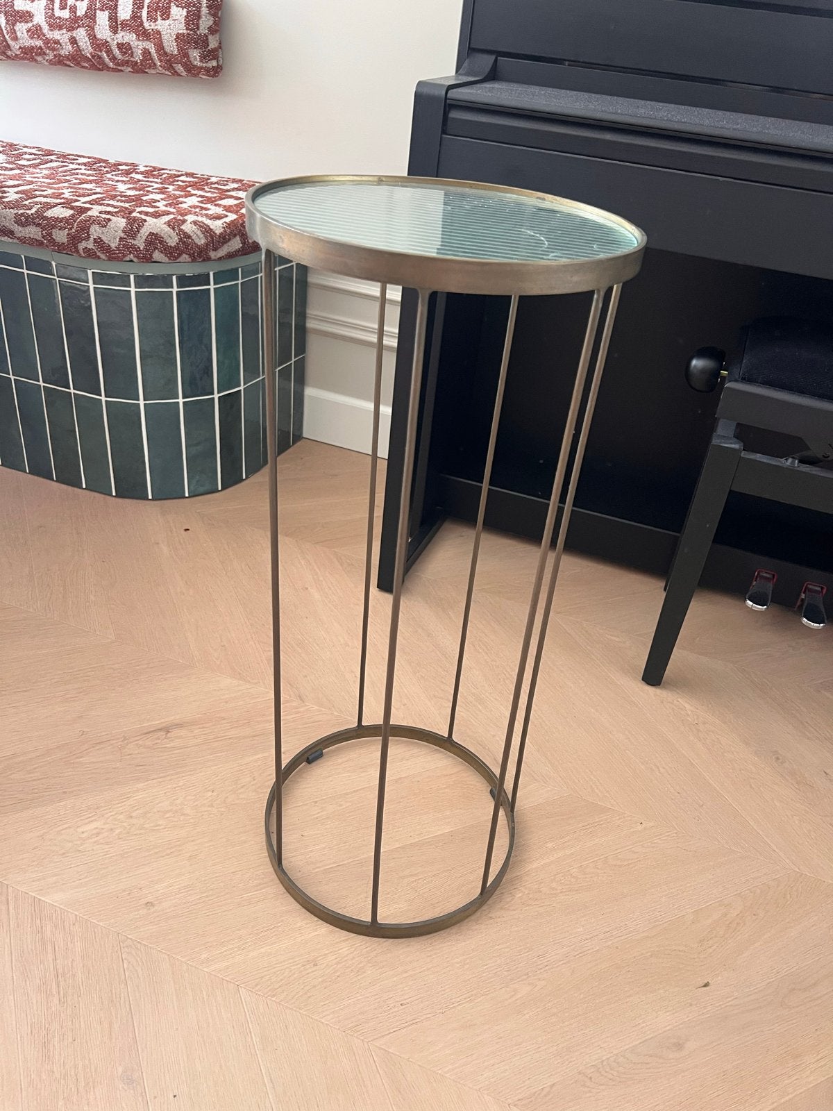 Plantentafel 70x30 messing ribbelglas rond, Ophalen, Gebruikt, Goud, Metaal