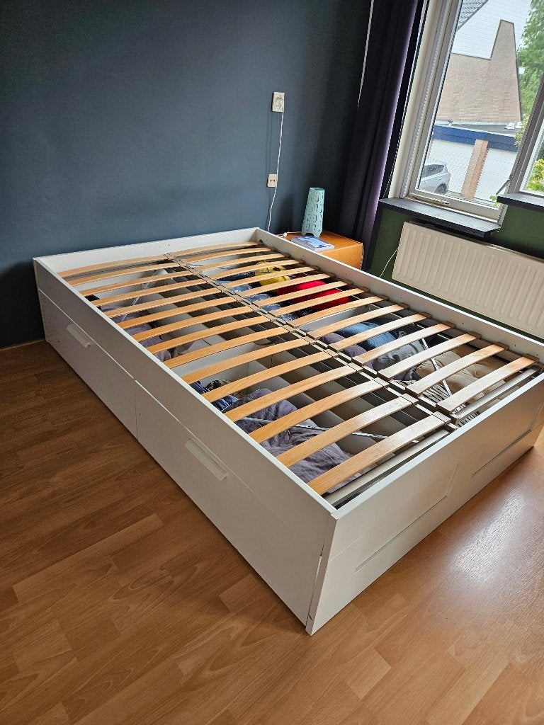 Ikea bed Brimnes 140 x 200, Huis en Inrichting, Slaapkamer | Bedden, Ophalen, Gebruikt, Wit, Tweepersoons