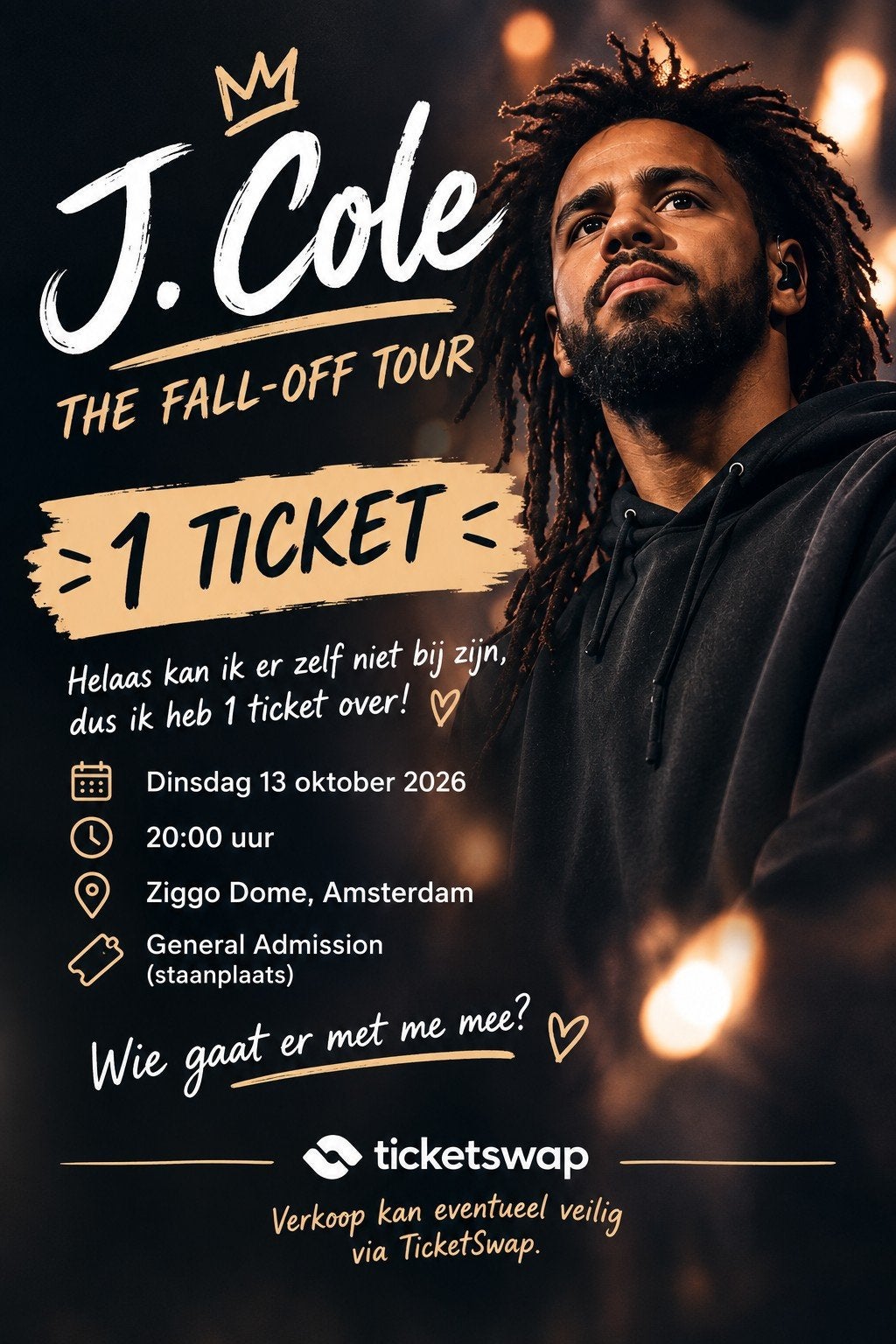 J. Cole The Fall off tour staanplaats, Tickets en Kaartjes, Eén persoon, Oktober