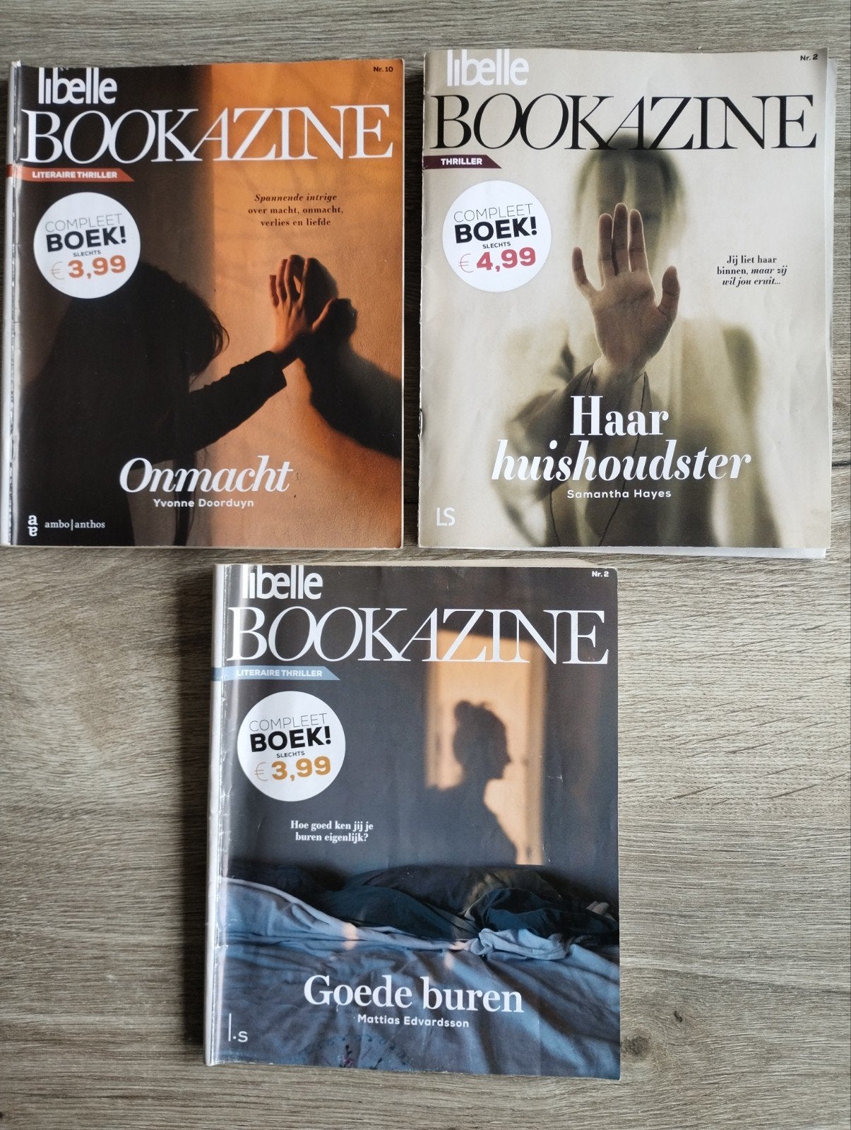 3 thrillers in vorm van tijdschrift (Bookazine), Ophalen of Verzenden, Gelezen