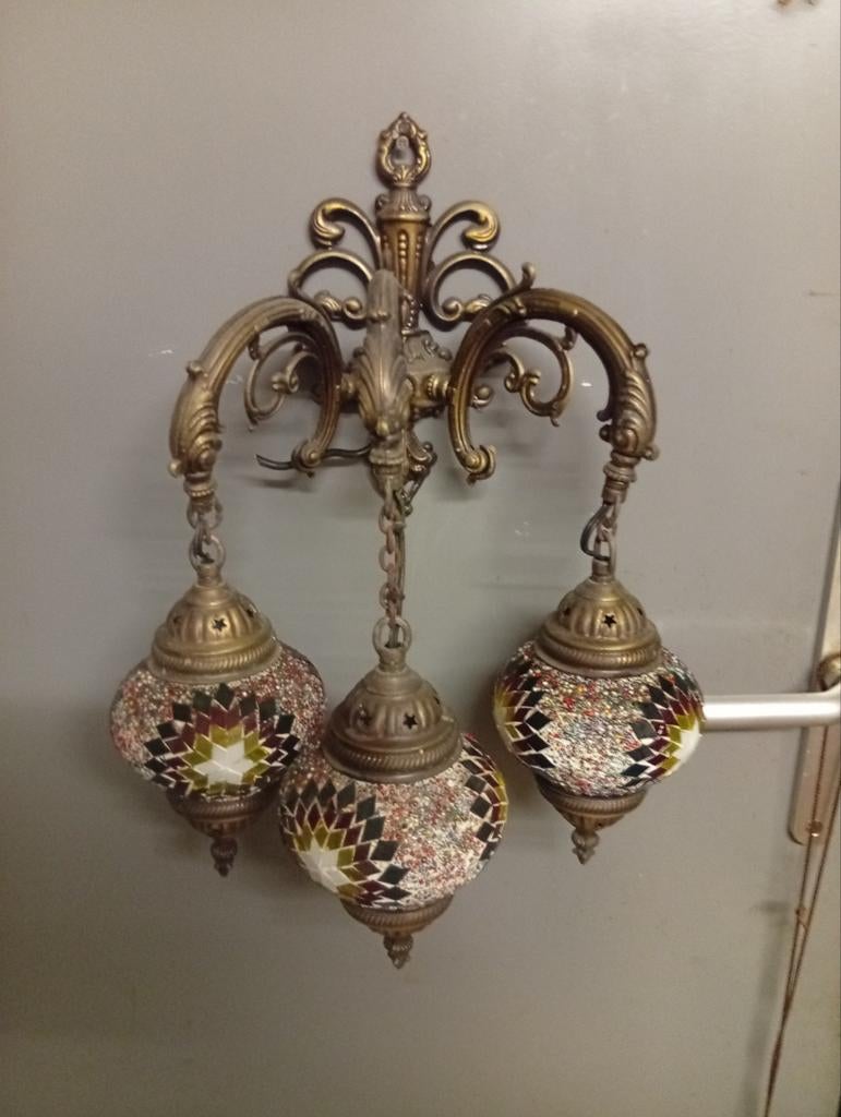 Oosterse Mozaïek Wandlamp met 3 Bollen uit Turkije, Ophalen of Verzenden, Gebruikt, Glas, Oosters, Mozaïek, Bohemian