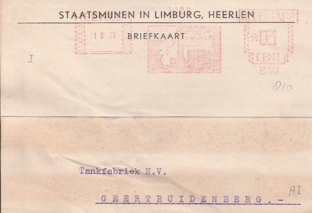 HEEERLEN 1939 sTAATSMIJNEN IN limburg, Ophalen of Verzenden, 1920 tot 1940, Gelopen, Limburg