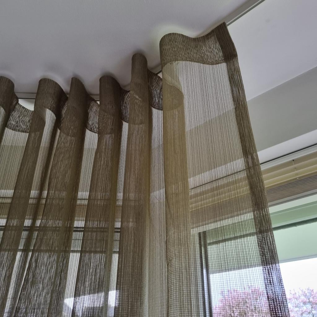 Vitrage in zacht groene kleur., Ophalen of Verzenden, 200 cm of meer, 200 cm of meer