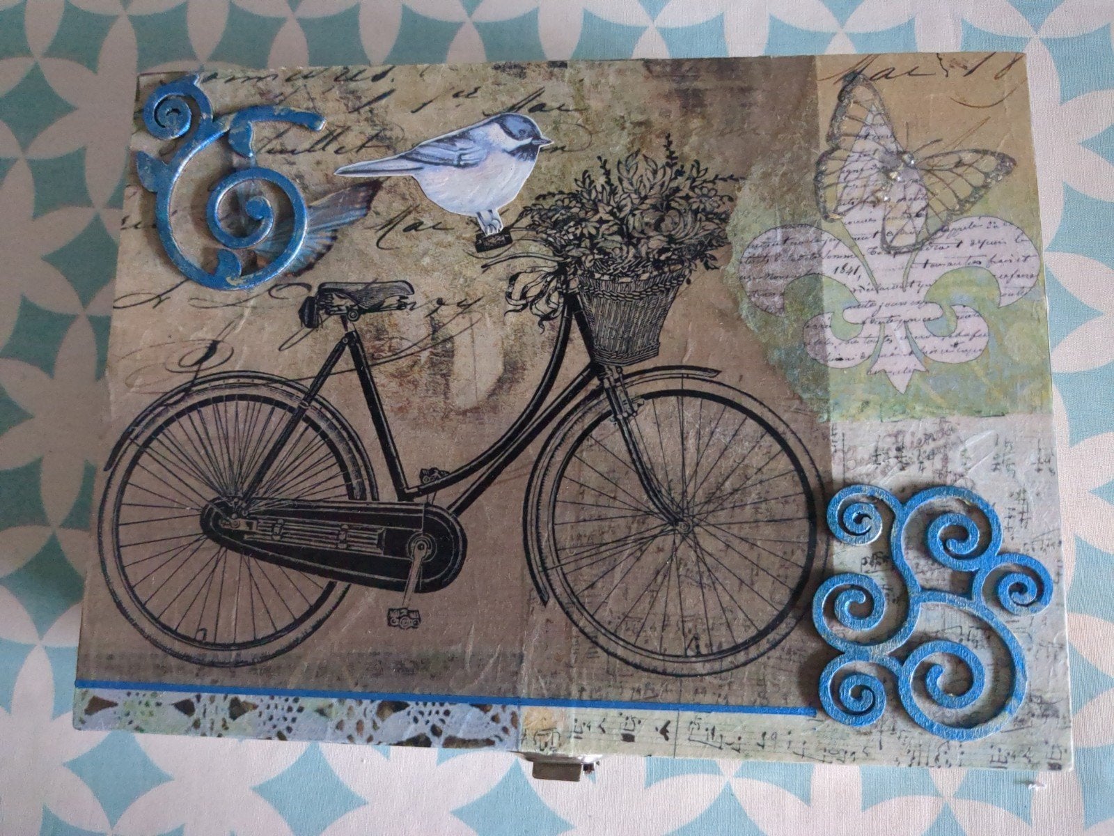 Mooie handgemaakte theedoos met fietsdecoratie, Ophalen, Nieuw