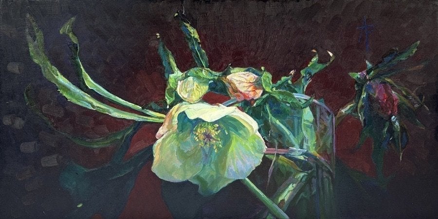 720. Olieverfschilderij – expressionistisch bloemstilleven, Ophalen