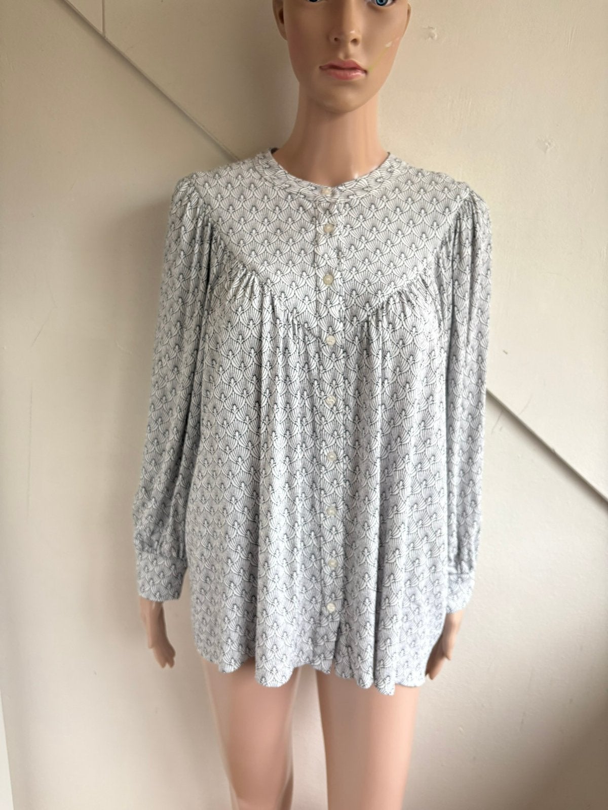Studio Anneloes blouse maat M bohemian wit zwart grijs print, Ophalen of Verzenden, Zo goed als nieuw, Maat 36 (S), Wit