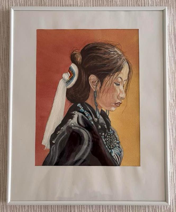 Acrylverf Schilderij 'Winona' - Indiaans Meisje, 41x51cm, Ophalen of Verzenden