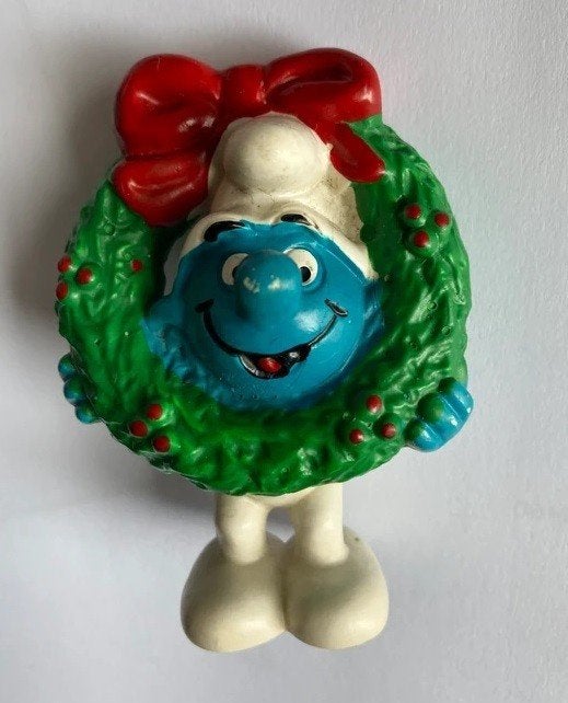 smurf met kerstkrans, Ophalen of Verzenden, Gebruikt, Overige Smurfen, Poppetje, Figuurtje of Knuffel
